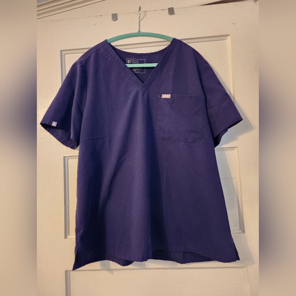 Figs Women’s Catarina Scrub Top, Navy Blue V-neck Pocket EUC Size XXL, Medical